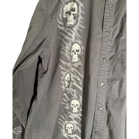 Harley Davidson Y2K Men's Long Sleeve Skulls Button Down Shirt Black XL Biker - Picture 5 of 5
